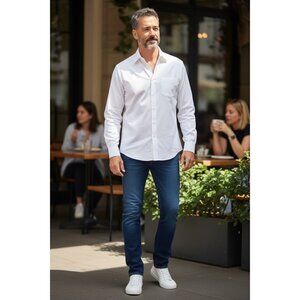 Ermenegildo Zegna Mens Button Down Dress Shirt White Size L